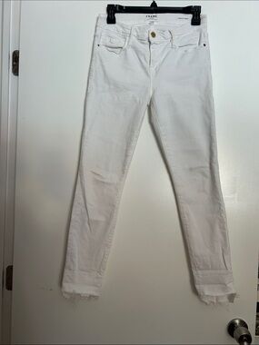 Frame Denim White Raw-Hem Skinny Jeans